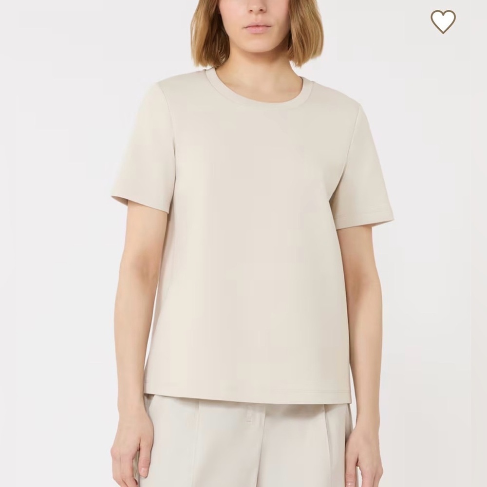 S MAXMARA FIANCO T-SHIRT Crewneck Embroidered Logo Top Beige Size Small $325